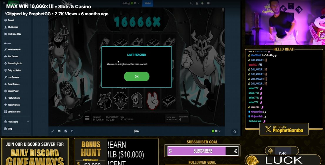 ProphetGG reacting to a 16,666x max win on Stake