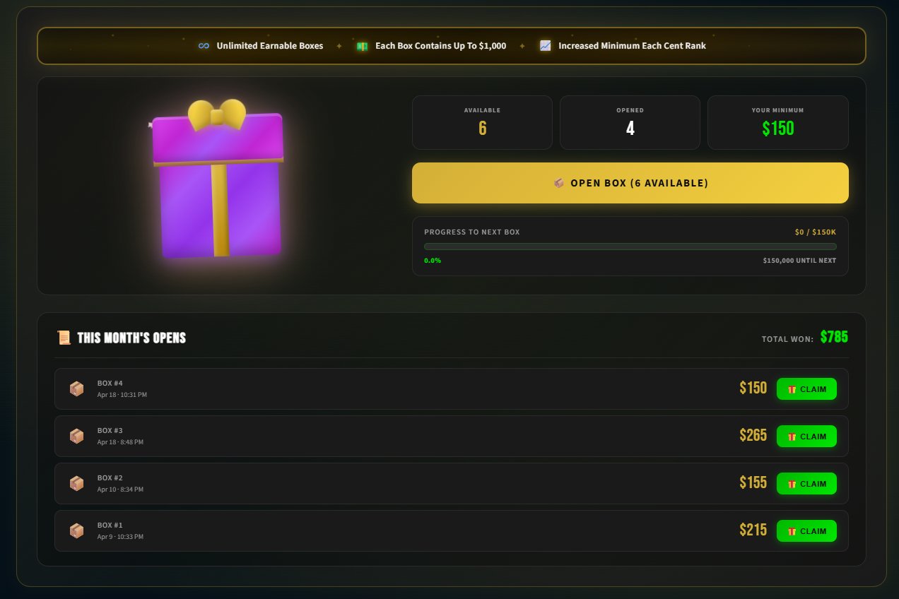 Box of Wonders interface showing 6 available boxes and $785 total won this month