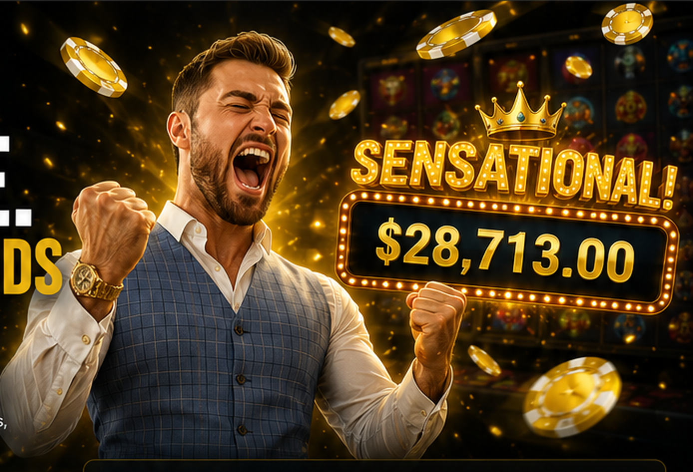 Prophet celebrating a major win on stream, surrounded by gold chips